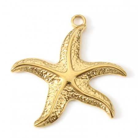 Picture of Eco-friendly PVD Vacuum Plating 304 Stainless Steel Ocean Jewelry Pendants 18K Gold Plated Starfish 3.5mm x 3.5mm, 2 PCs
