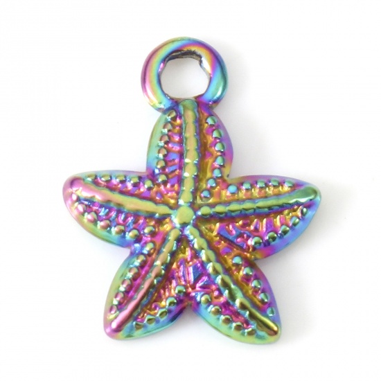 Picture of Eco-friendly Vacuum Plating 304 Stainless Steel Ocean Jewelry Charms Rainbow Color Plated Star Fish 15mm x 12mm, 2 PCs