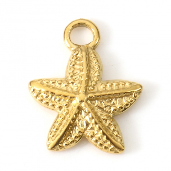 Picture of Eco-friendly Vacuum Plating 304 Stainless Steel Ocean Jewelry Charms 18K Gold Color Star Fish 15mm x 12mm, 2 PCs