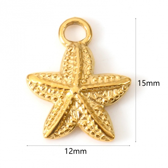 Picture of Eco-friendly PVD Vacuum Plating 304 Stainless Steel Ocean Jewelry Charms 18K Gold Plated Star Fish 15mm x 12mm, 2 PCs