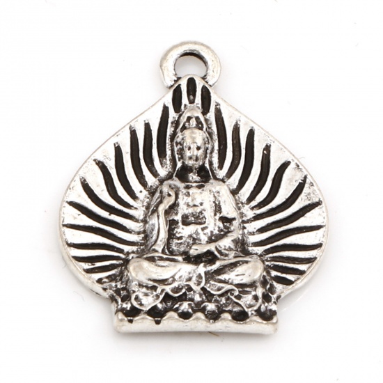 Immagine di Lega di Zinco Religione Charms Budda Argento Antico 23mm x 18.5mm , 10 Pz