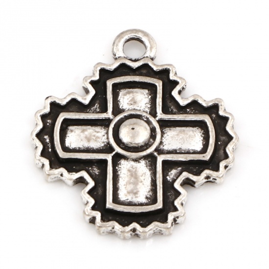 Immagine di Lega di Zinco Religione Charms Croce Argento Antico 23mm x 20mm , 10 Pz