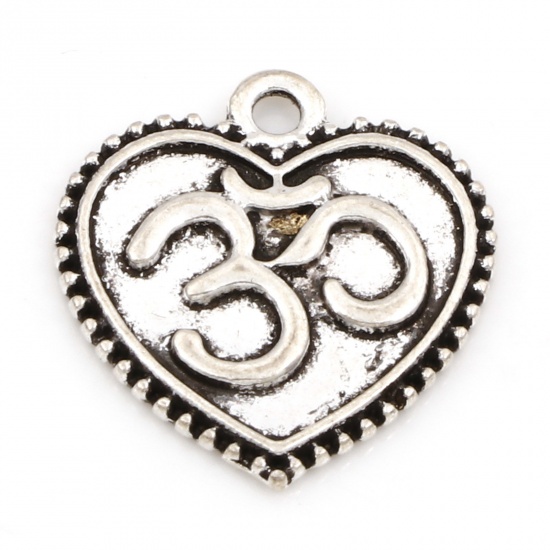 Immagine di Lega di Zinco Religione Charms Cuore Argento Antico Simbolo di OM 21mm x 20mm , 10 Pz