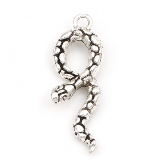 Immagine di Lega di Zinco Charms Serpente Argento Antico 3D 3.4cm x 1.1cm , 10 Pz