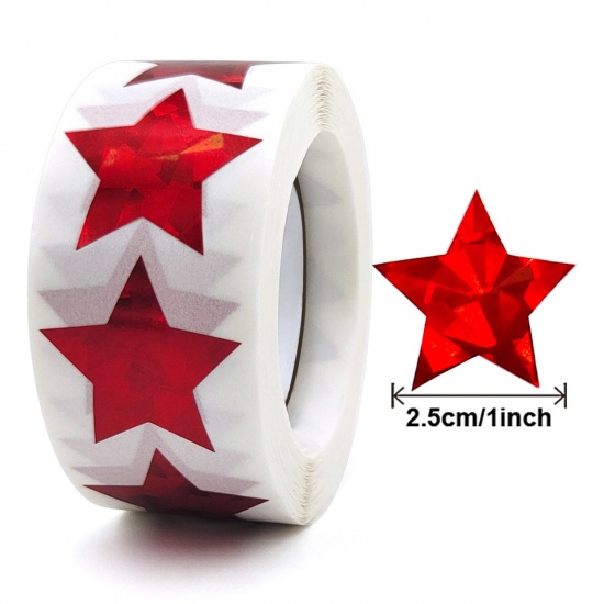 Picture of Art Paper DIY Scrapbook Deco Stickers Red Star 25mm x 25mm, 1 Roll ( 500 PCs/Roll)
