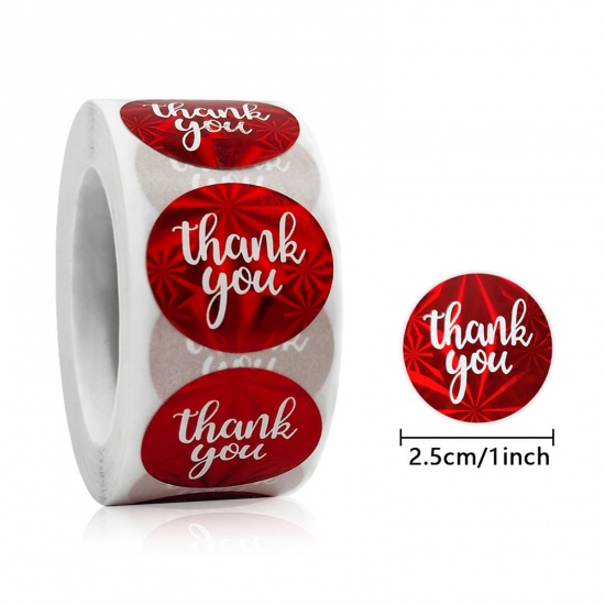 Immagine di Carta Artistica DIY Decorazione Di Scrapbook Adesivi Rosso Tondo Lettere " THANK YOU " 25mm Dia, 1 Rotolo ( 500 Pz/Serie)