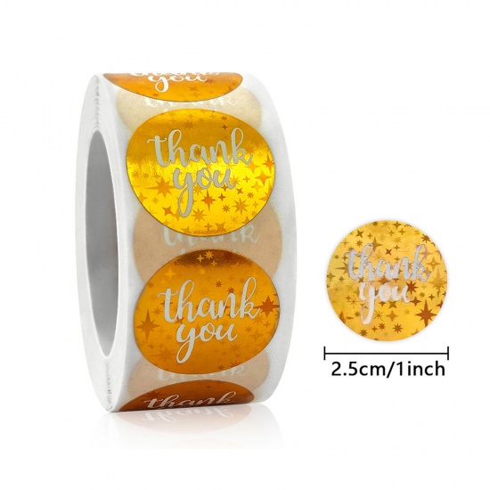 Picture of Art Paper DIY Scrapbook Deco Stickers Golden Round Message " THANK YOU " 25mm Dia., 1 Roll ( 500 PCs/Roll)