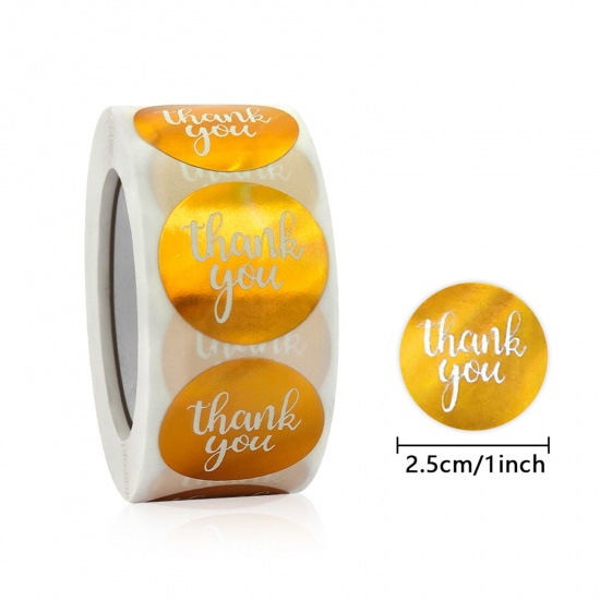 Picture of Art Paper DIY Scrapbook Deco Stickers Golden Round Message " THANK YOU " 25mm Dia., 1 Roll ( 500 PCs/Roll)