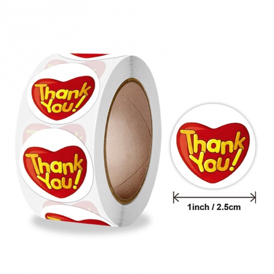 Picture of Art Paper DIY Scrapbook Deco Stickers Red Round Message " THANK YOU " 25mm Dia., 1 Roll ( 500 PCs/Roll)
