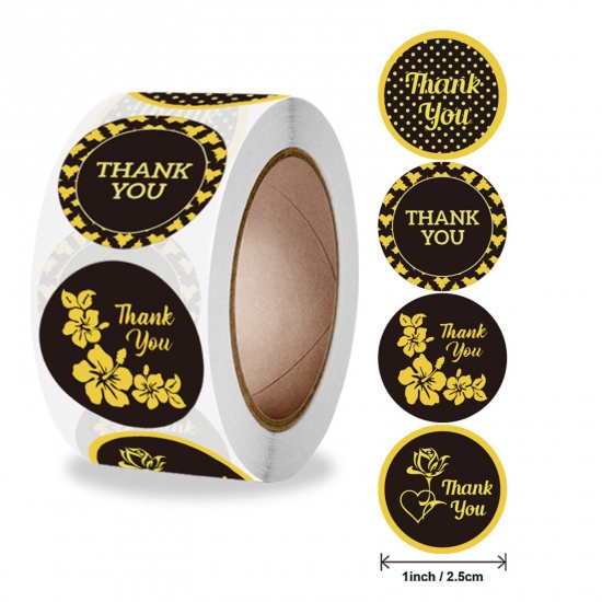 Picture of Art Paper DIY Scrapbook Deco Stickers Black Round Message " THANK YOU " 25mm Dia., 1 Roll ( 500 PCs/Roll)