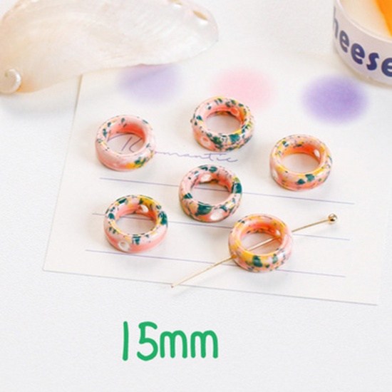 Picture of Ceramic Beads For DIY Charm Jewelry Making Round Pink Hollow About 15mm Dia, 10 PCs