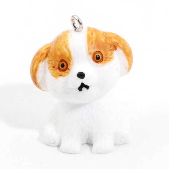 Picture of Resin Cute Pendants Dog Animal White 3D 3cm x 2.3cm, 5 PCs