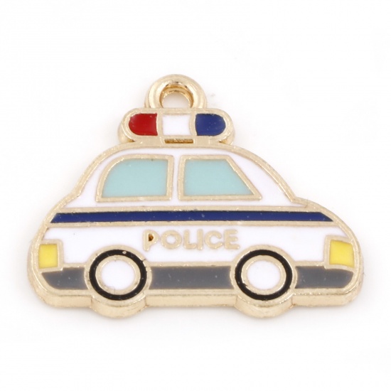 Picture of Zinc Based Alloy Transport Charms Gold Plated Multicolor Police Car Enamel 25mm x 20mm, 5 PCs