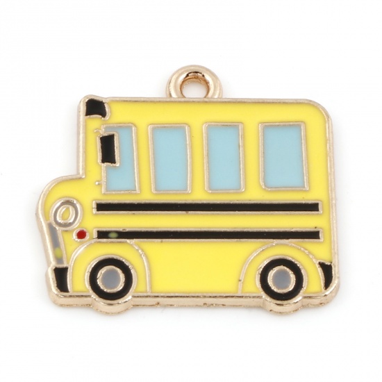 Picture of Zinc Based Alloy Transport Charms Gold Plated Multicolor Bus Enamel 25mm x 23mm, 5 PCs