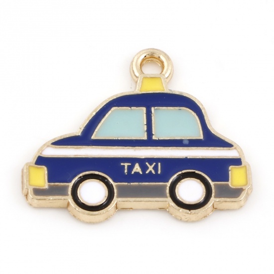 Picture of Zinc Based Alloy Transport Charms Gold Plated Multicolor Taxi Enamel 24mm x 20.5mm, 5 PCs