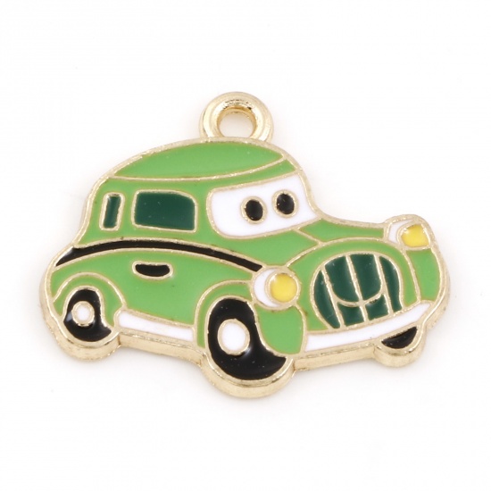 Picture of Zinc Based Alloy Transport Charms Gold Plated Multicolor Car Cartoon Images Enamel 25mm x 21mm, 5 PCs