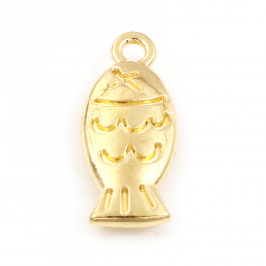 Picture of Zinc Based Alloy Ocean Jewelry Charms Gold Plated Fish Animal 21mm x 9mm, 5 PCs