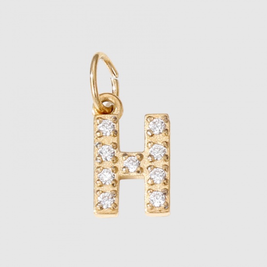 Picture of Eco-friendly Vacuum Plating 304 Stainless Steel Charms 14K Real Gold Plated Capital Alphabet/ Letter Message " H " Micro Pave 8mm Dia., 1 Piece