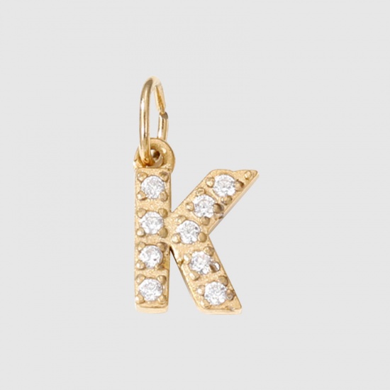 Picture of Eco-friendly Vacuum Plating 304 Stainless Steel Charms 14K Real Gold Plated Capital Alphabet/ Letter Message " K " Micro Pave 8mm Dia., 1 Piece