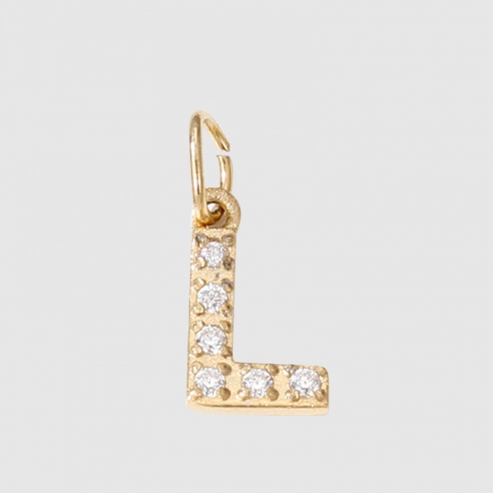 Picture of Eco-friendly Vacuum Plating 304 Stainless Steel Charms 14K Real Gold Plated Capital Alphabet/ Letter Message " L " Micro Pave 8mm Dia., 1 Piece