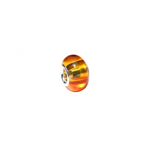 Image de Perles à Gros Trou de Style Européen en Résine Jaune & Orange Rond Couleur du Dégradé 14mm x 9mm, Trou: Environ 5mm, 20 Pcs