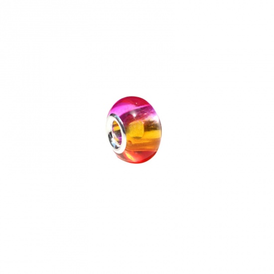 Immagine di Resina Perline di Fascino con Foro Grande in Stile Europeo Rosso Prugna & Arancione Tondo Colore Sfumato 14mm x 9mm, Foro:Circa 5mm, 20 Pz