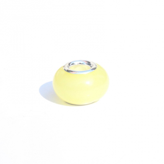 Picture of Resin European Style Large Hole Charm Beads Yellow Round Glow In The Dark Luminous 14mm x 9mm, Hole: Approx 5mm, 20 PCs