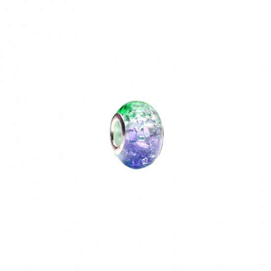 樹脂 ヨーロピアン風 ラージホールチャームビーズ 大穴ビーズ 紫+緑 円形 亀裂 グラデーションカラー 14mm 直径、 穴：約 5mm、 20 個 の画像