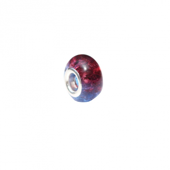 樹脂 ヨーロピアン風 ラージホールチャームビーズ 大穴ビーズ 赤+青 円形 亀裂 グラデーションカラー 14mm 直径、 穴：約 5mm、 20 個 の画像