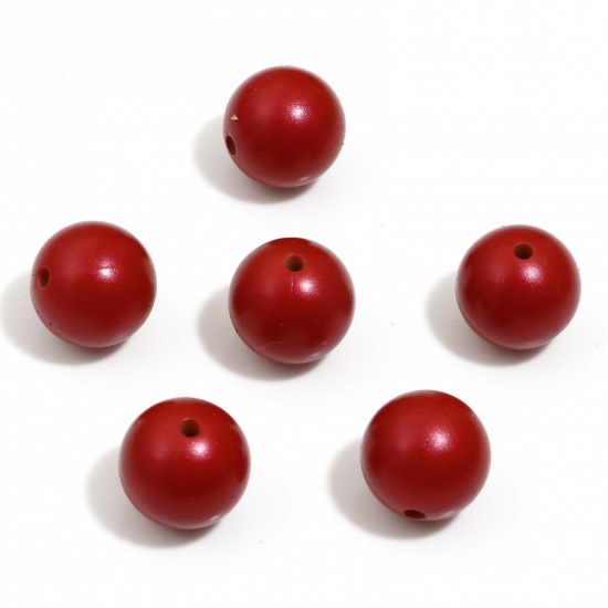 Picture of Silicone Spacer Beads For DIY Charm Jewelry Making Single Hole Ball Red Metallic About 15mm Dia, Hole: Approx 2.2mm, 10 PCs