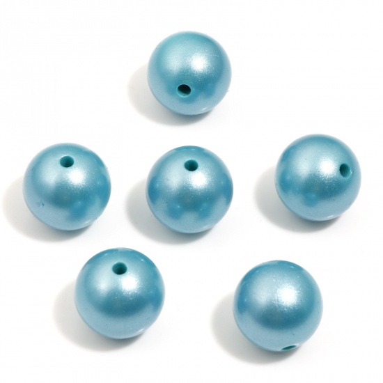 Picture of Silicone Spacer Beads For DIY Charm Jewelry Making Single Hole Ball Green Blue Metallic About 15mm Dia, Hole: Approx 2.2mm, 10 PCs