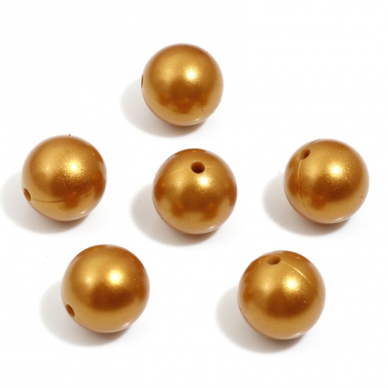 Picture of Silicone Spacer Beads For DIY Charm Jewelry Making Single Hole Ball Golden Brown Metallic About 15mm Dia, Hole: Approx 2.2mm, 10 PCs