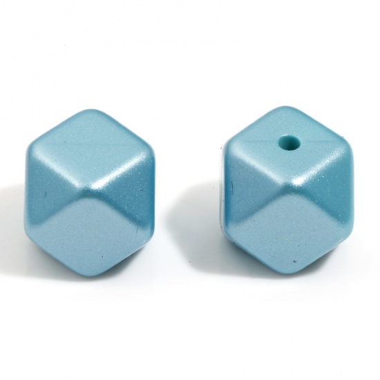 Picture of Silicone Spacer Beads For DIY Charm Jewelry Making Single Hole Cube Green Blue Metallic Faceted About 14mm x 14mm, Hole: Approx 2.2mm, 10 PCs