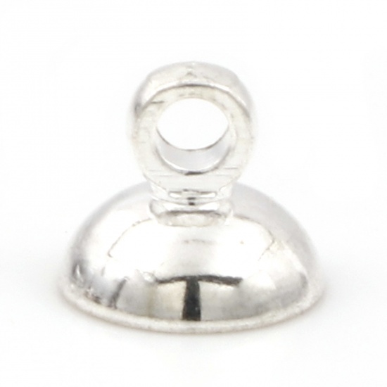 Immagine di Ottone Coppette Copriperla Tondo Argento Placcato (Addetti 8mm Perline) 6mm x 5mm, 20 Pz                                                                                                                                                                      