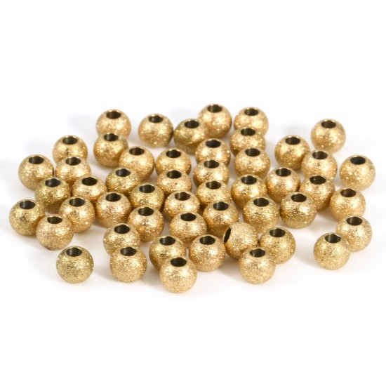 Imagen de Recubrimiento al Vacío PVD Ecológico 201 Acero Inoxidable Cuentas para la Fabricación de Joyas con Dijes de Bricolaje Ronda Chapado en Oro de 18K Polvo Estelar 5mm Diámetro, Agujero: Aprox 1.8mm, 10 Unidades