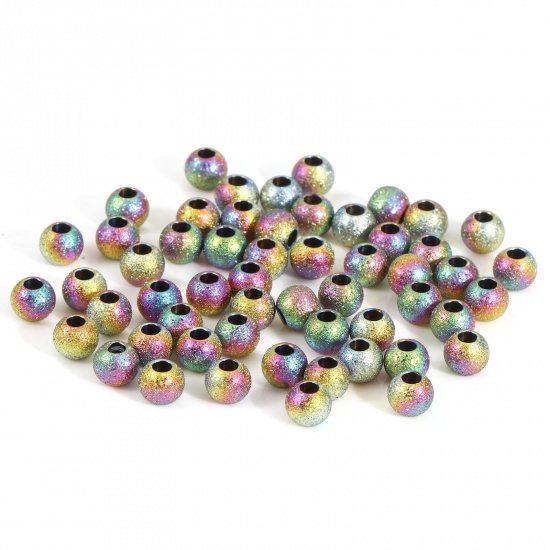 Imagen de Recubrimiento al Vacío PVD Ecológico 201 Acero Inoxidable Cuentas para la Fabricación de Joyas con Dijes de Bricolaje Ronda Chapado en Color Arco Iris Polvo Estelar 5mm Diámetro, Agujero: Aprox 1.8mm, 10 Unidades