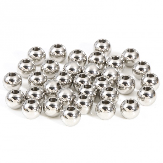 Immagine di Ecologico 201 Acciaio Inossidabile Perline per la Creazione di Gioielli con Ciondoli Fai-da-te Tondo Tono Argento Lucidato 5mm Dia., Buco: Circa 1.5mm, 10 Pz