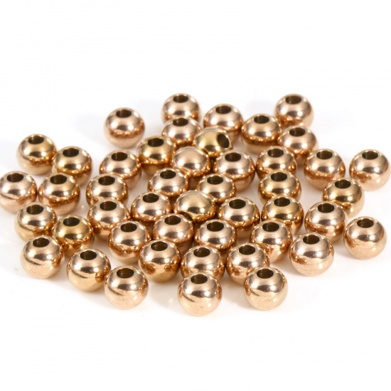 Immagine di Placcatura Sottovuoto Ecologica 201 Acciaio Inossidabile Perline per la Creazione di Gioielli con Ciondoli Fai-da-te Tondo Oro Rosa Lucidato 5mm Dia., Buco: Circa 1.5mm, 10 Pz