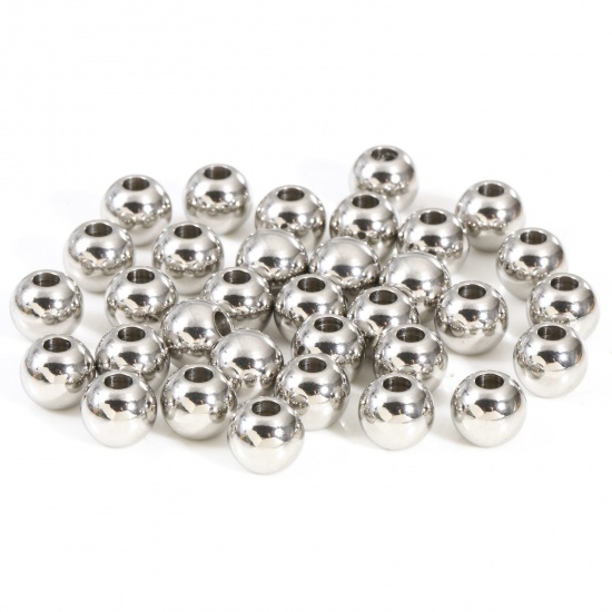 Picture of Eco-friendly 201 Stainless Steel Beads For DIY Jewelry Making Round Silver Tone Polished 6mm Dia., Hole: Approx 1.8mm, 10 PCs