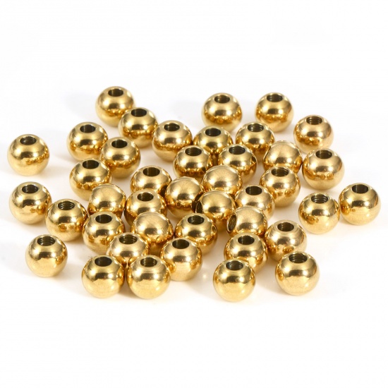 Picture of Eco-friendly PVD Vacuum Plating 201 Stainless Steel Beads For DIY Jewelry Making Round 18K Gold Plated Polished 6mm Dia., Hole: Approx 1.8mm, 10 PCs