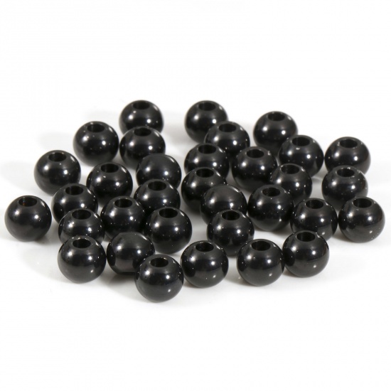 Picture of Eco-friendly PVD Vacuum Plating 201 Stainless Steel Beads For DIY Jewelry Making Round Black Polished 6mm Dia., Hole: Approx 1.8mm, 10 PCs