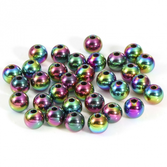 Immagine di Placcatura Sottovuoto Ecologica 201 Acciaio Inossidabile Perline per la Creazione di Gioielli con Ciondoli Fai-da-te Tondo Colore Arcobaleno Placcato Lucidato 8mm Dia., Buco: Circa 2mm, 10 Pz