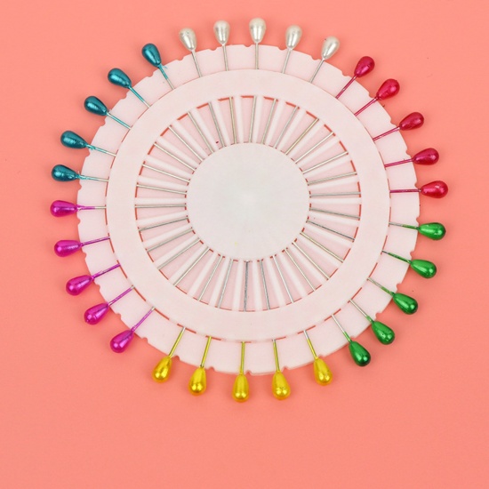 Picture of 12 Sets ( 30 PCs/Set) Plastic & Iron Based Alloy Sewing Positioning Pin Drop At Random Color 5.6cm(2 2/8") long