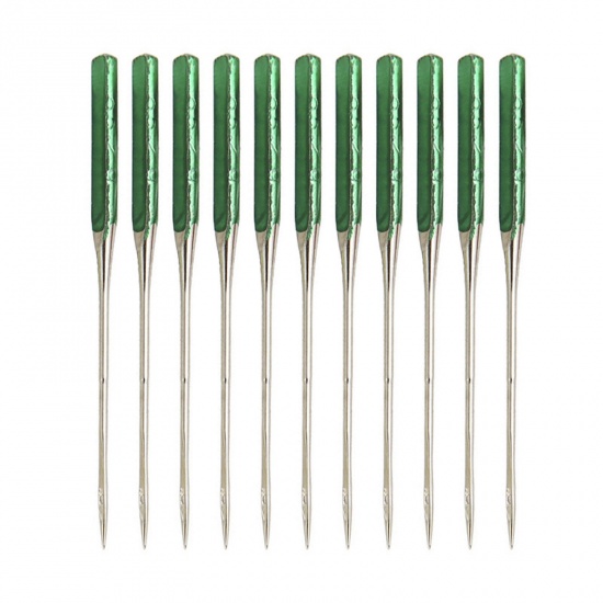 Picture of Alloy Sewing Stretch Cloth Machine Anti-jump Needles Green 3.8cm(1 4/8") long, 1 Box ( 3 PCs/Box)