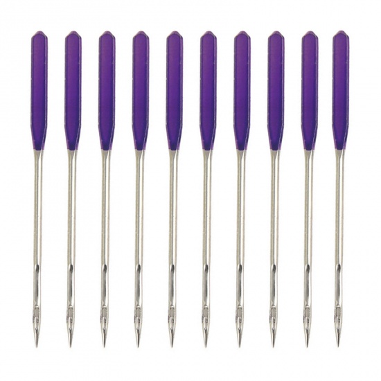 Picture of Alloy Sewing Stretch Cloth Machine Anti-jump Needles Purple 3.8cm(1 4/8") long, 1 Box ( 3 PCs/Box)