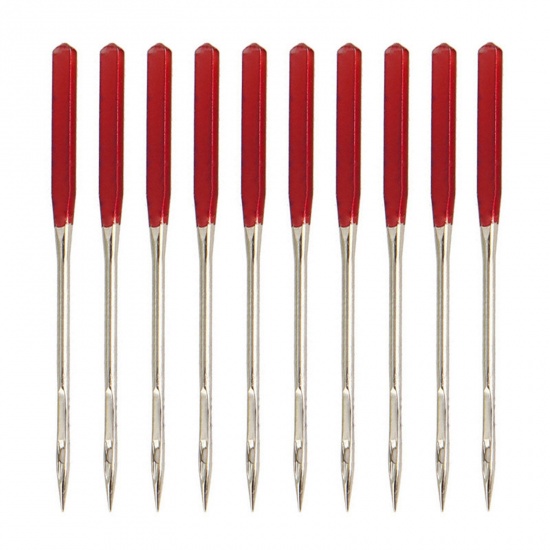 Picture of Alloy Sewing Stretch Cloth Machine Anti-jump Needles Red 3.8cm(1 4/8") long, 1 Box ( 3 PCs/Box)