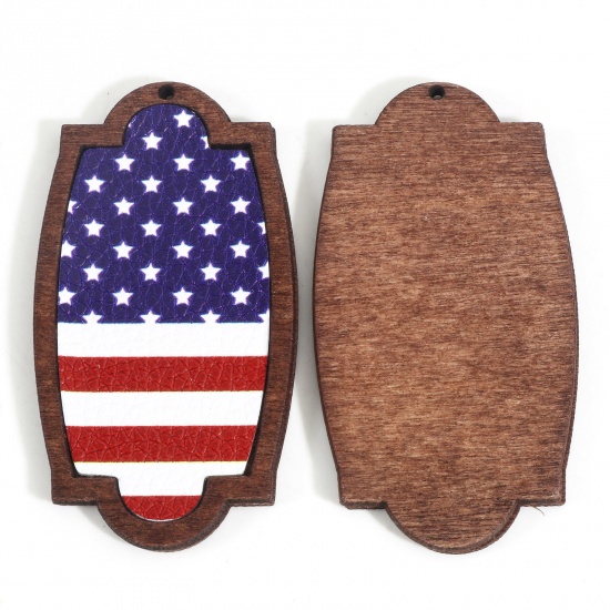Picture of PU & Wood American Independence Day Pendants Brown Flag Of The United States 6.6cm x 3.5cm, 5 PCs