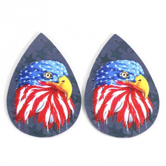 Immagine di PU Cuoio Festa dell'Indipendenza Americana Ciondoli Acquila Multicolore Bandiera degli Stati Uniti 5.7cm x 3.8cm, 5 Pz