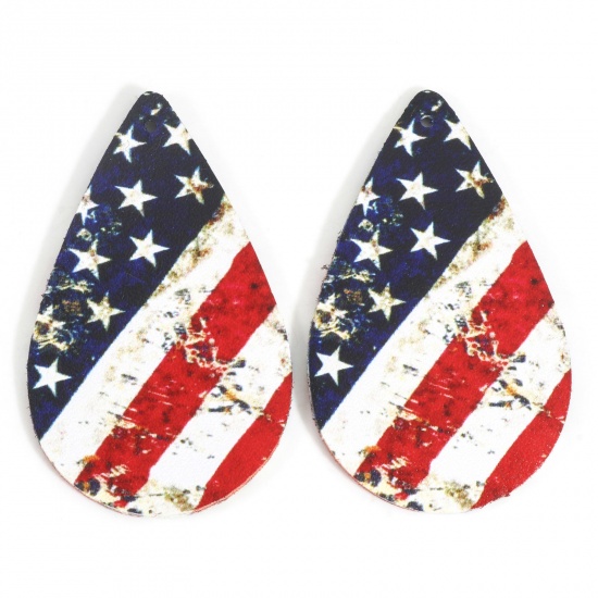 Image de Pendentifs Jour de l'Indépendance Américaine en PU Cuir Goutte d'Eau Multicolore Drapeau des États-Unis 6cm x 3.5cm, 5 Pcs