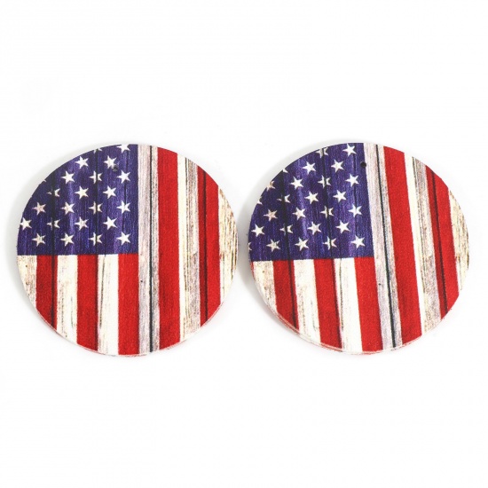 Immagine di PU Cuoio Festa dell'Indipendenza Americana Ciondoli Tondo Multicolore Bandiera degli Stati Uniti 4cm Dia., 5 Pz
